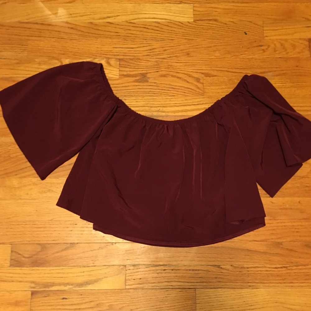 Red off shoulder crop top with sleeves